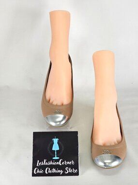 Coach Chelsea Women's Caramel Leather Ballet Flats With Silver Cap Toe Sz 8B 273